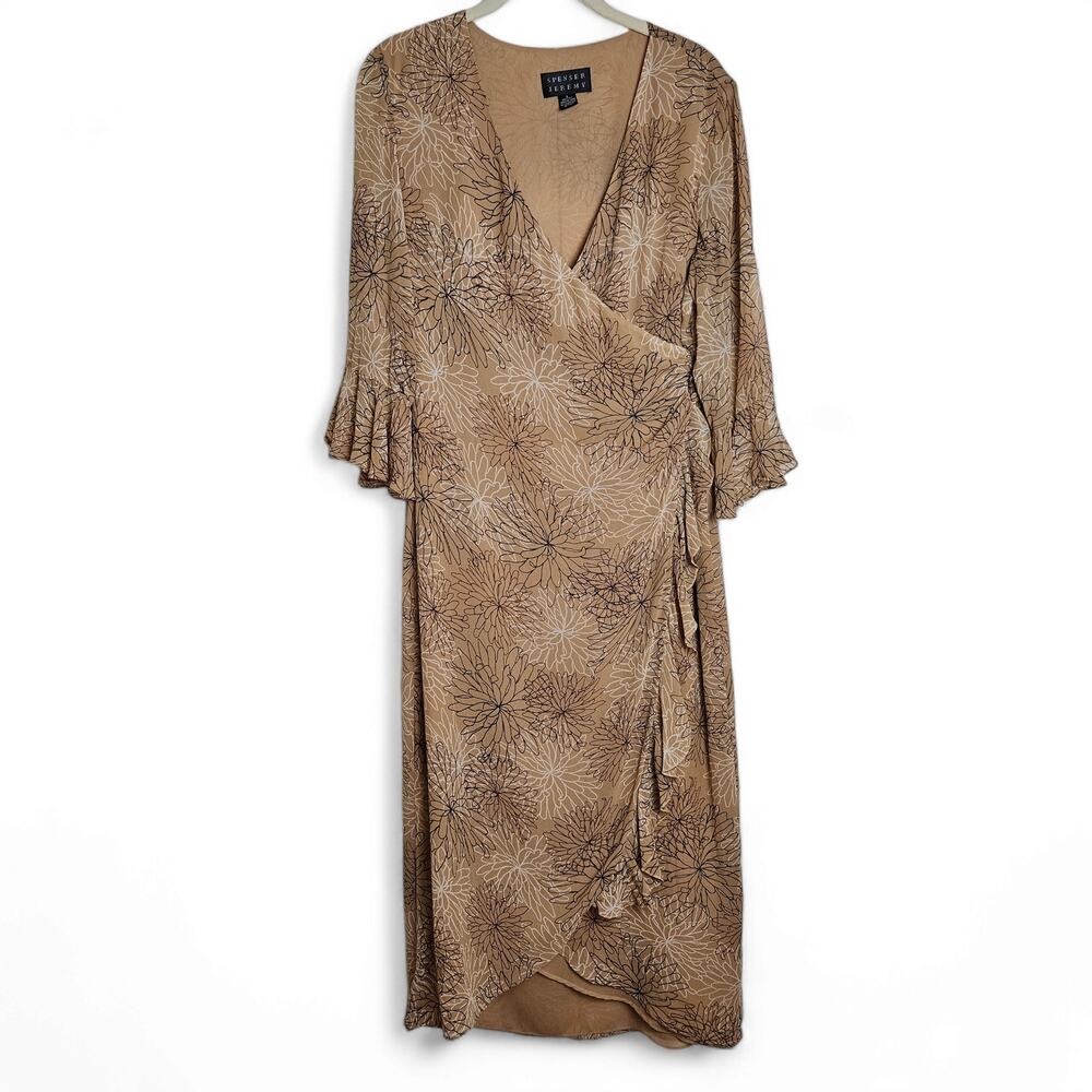 Spenser Jeremy Women's Silk Floral Ruffled Bell Sleeve Wrap Dress Size 8